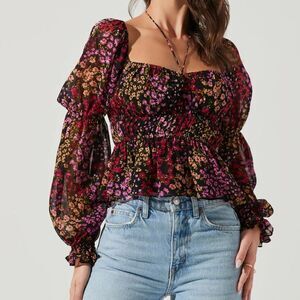 ASTR THE LABEL Bloomfield Floral Halter Long Sleeve Top Black Women’s Size XS